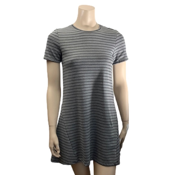 Zara Trafaluc Grey Striped T-shirt Dress Size M - Picture 1 of 11